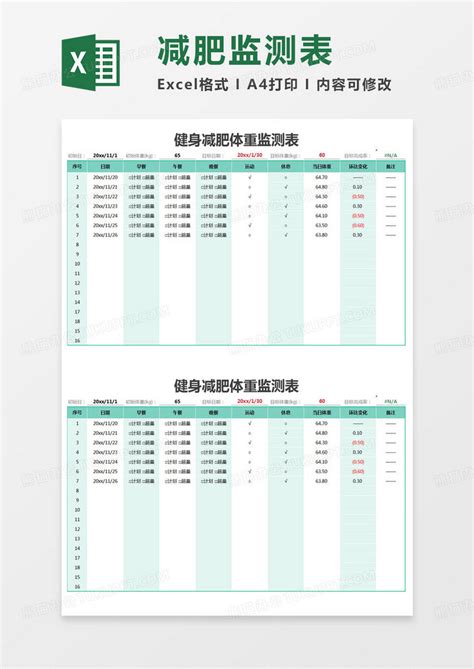 简约健身减肥体重监测表模版excel模板下载熊猫办公