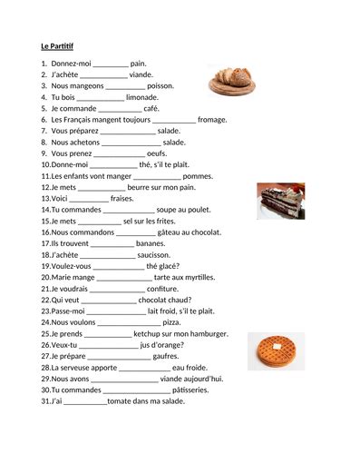 Partitif French Partitive Article Worksheet 1 Teaching Resources