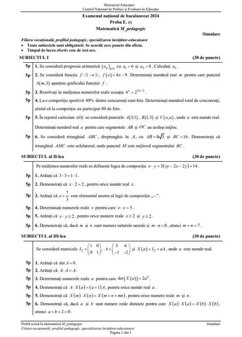 Simularea BAC 2024 la Matematică subiecte și barem Ce au avut de