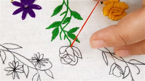 Hand Embroidery Rose Flower Design With Button Hole Stitch YouTube