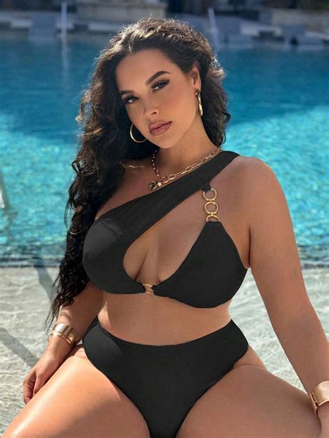 Swim Sxy Plus Size Women S Sexy Cutout One Shoulder Bikini Set With