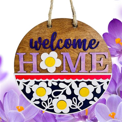 Welcome Home Door Sign Welcome Home Front Door Hanger Wooden Flower