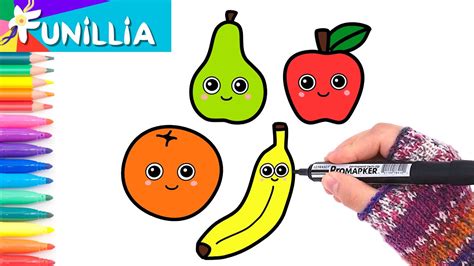 Lets Draw And Color Cute Cartoon Fruits Fun And Easy Art Tutorial For