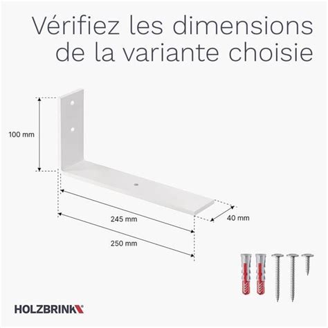 HOLZBRINK Lot de 4 supports d étagère murale équerre en métal style