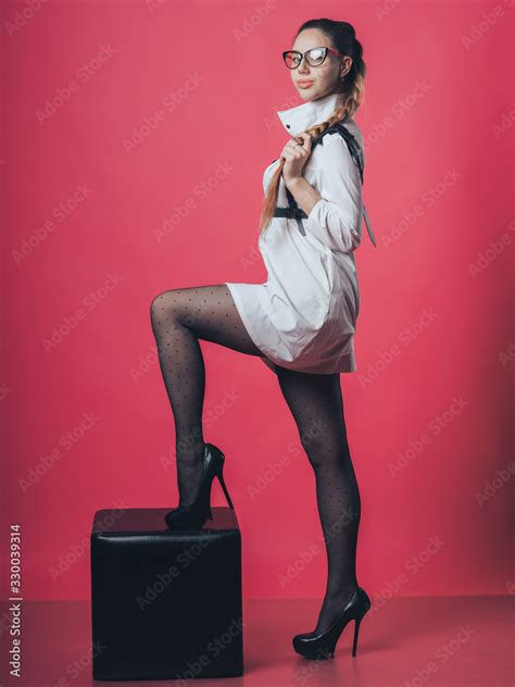 Brunette Sexy Girl Posing At The Pink Background Photos Adobe Stock