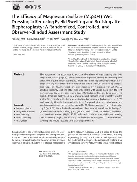 Pdf The Efficacy Of Magnesium Sulfate Mgso Wet Dressing In