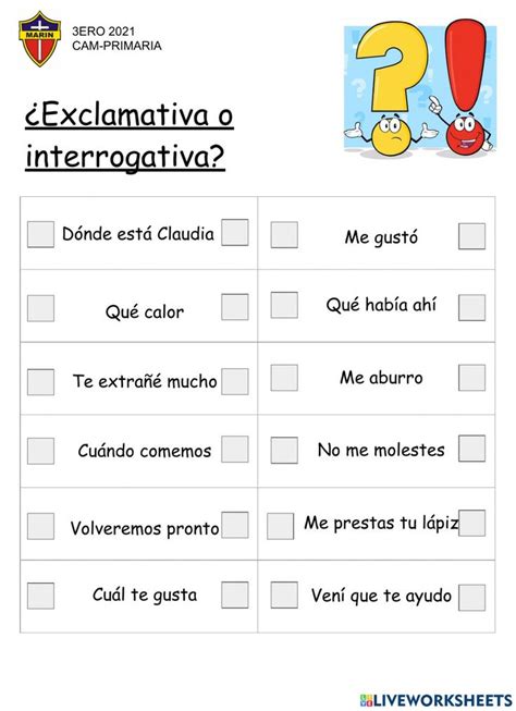 Oraciones Exclamativas E Interrogativas Worksheet Practicas Del