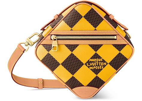 Louis Vuitton Chess Messenger Bag Damier Pop Jaune Mat With Gold Tone De La Collection In Coated