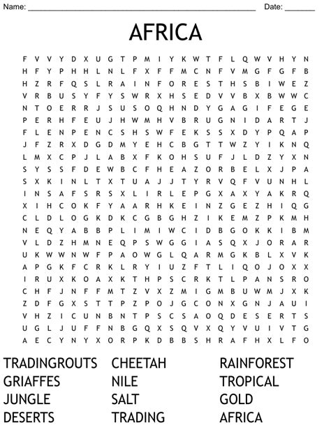 African Word Search Printable