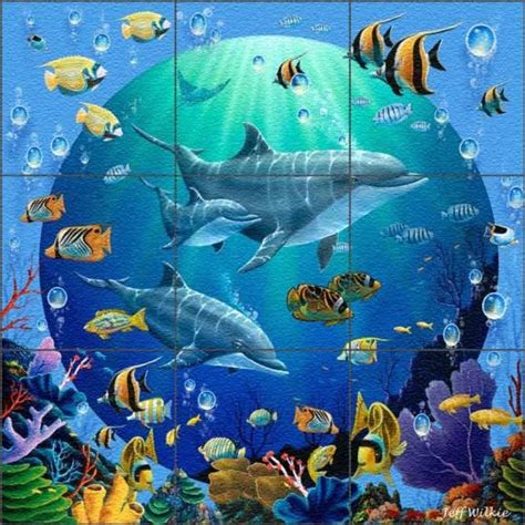 Dolphin Explorers II By Jeff Wilkie Glass Wall Floor Tile Mural POV