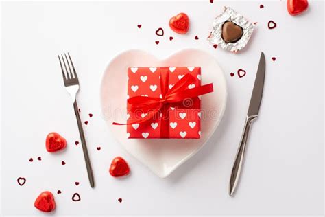 Valentine`s Day Concept Top View Photo Of Heart Shaped Dish With