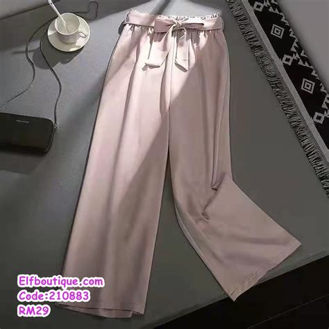 Woman Korean Style Elastic Waist Ribbon Tie Wide Leg Long Pants White