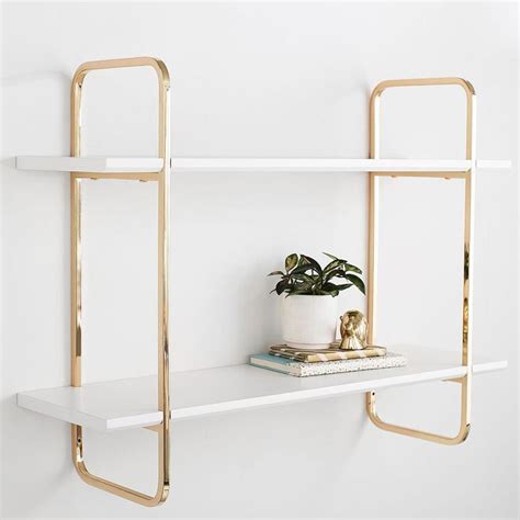 Metallic Trim Multi Level Wall Shelves 4 Shelf Goldwhite Metallic