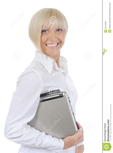 Blonde Um Computador Imagem De Stock Imagem De Povos