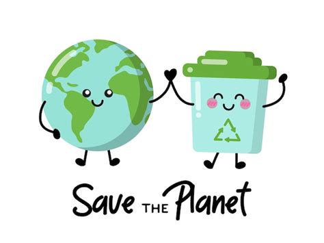 Premium Vector Earth Planet And Trash Bin Cute Eco Character Icon