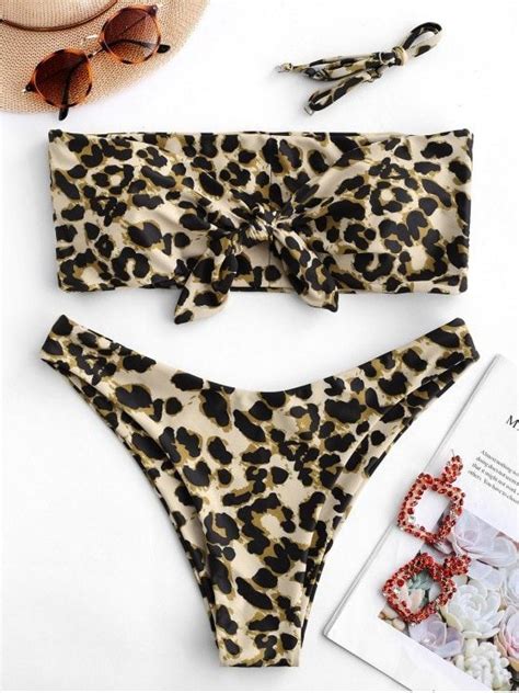 Off Popular Zaful Leopard Knot Convertible Bikini Set In