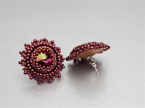 Stud Earrings Bead Embroidery Earring Seed Bead Jewelry By Vicus