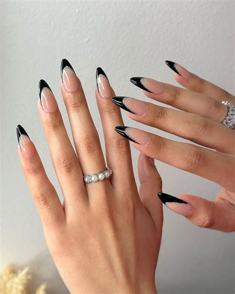 Classy Black Nails Classy Almond Nails Black French Nails Black