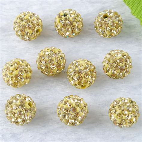 10mm Light Yellow Crystal Rhinestones Pave Clay Round Disco Ball Spacer