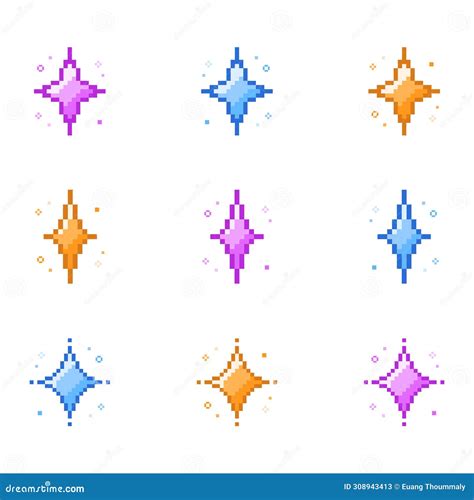 Set Of Colorful Sparkling Pixel Art Stock Vector Illustration Of