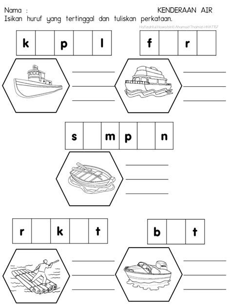 Lembaran Kerja Tema Kenderaan Di Air