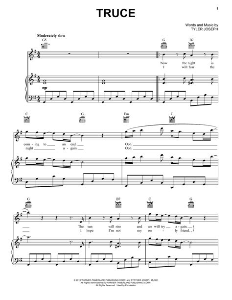 Truce By Twenty One Pilots Sheet Music For Piano Vocal And Guitar Chords Right Hand Melody At