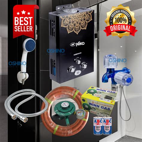 Jual Paket Water Heater Niko Hitam Lengkap Pemanas Air Gas Dengan LED