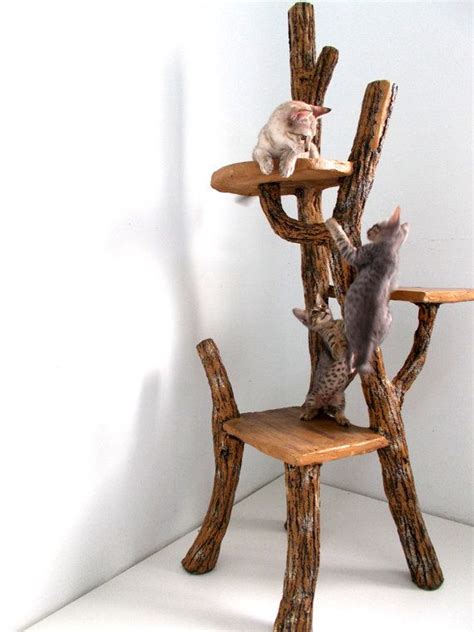 Cat Tree Climb A Tree For Cat Rustic Handmade Faux Wood 3 Tier Cat