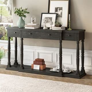Console Table with 4 Front Facing Storage Drawers and 1 Shelf - Bed ...
