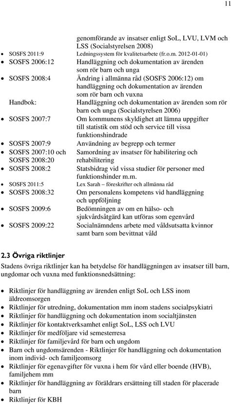 Handl Ggning Av Insatser Enligt Lss Och Bist Nd Enligt Sol Till Barn