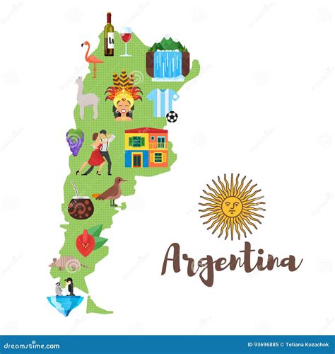 Illustration De Carte De L'Argentine Avec Des Symboles Culturels