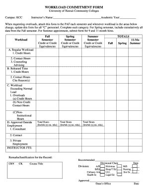 Fillable Online Ohana Kapiolani Hawaii Workload Commitment Form Fax