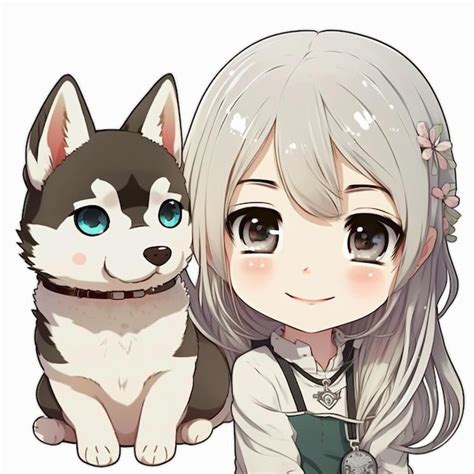 Premium AI Image | Anime girl and husky dog sitting next to each other ...