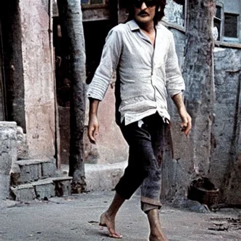 John Lennon Walking Barefoot On The Streets Of Stable Diffusion