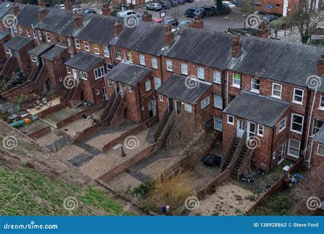 The Back Or A Row Of Terraced House In The Uk Stock Photo Image Of