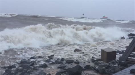 Winds Huge Waves Flood Duluths Canal Park