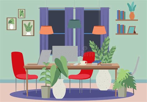 Workplace Interior In Flat Design Concept Stock Vector Illustration