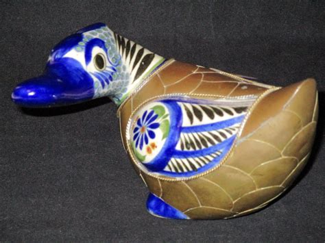 Brass Ceramic Duck Vintage Tonala Pottery Duck Vintage Mexican Folk Art