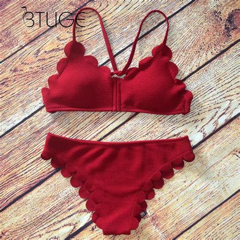 Btlige Wine Red Bikini Sets Women Swimwear Female Sexy Swimsuit Low