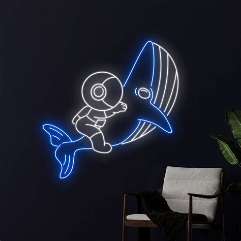 Handmadetneonsign Astronaut Riding Whale Neon Sign Whale Astronaut Led