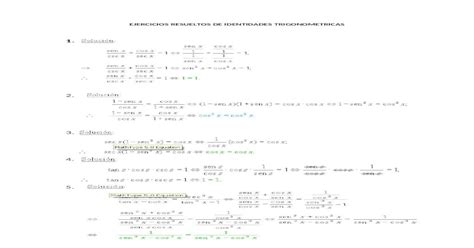 Ejercicios Resueltos De Identidades Trigonometricas Docx Document