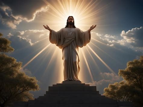 Premium Ai Image Jesus Resurrected And Goes Back To Heaven In Bright Sky