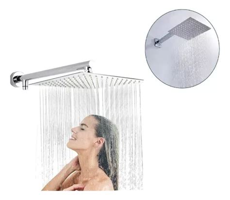 Chuveiro Quadrado Prateado Slim Inox Luxo X Bra O Cm