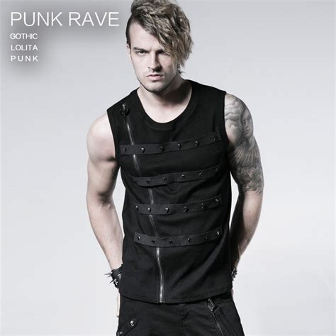 Punk Rave Rock Black Visual Kei Casual Tee Shirt Vest Zipper Nail Personalized T357 Tee Shirt