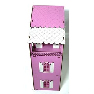 Casa Casinha Em Mdf 40 Cm Pintada A Frente Branca E Os Meios Rosa