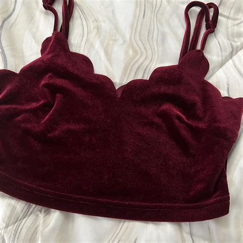 Super Cute Dark Red Velvet Crop Top With Scallop Depop