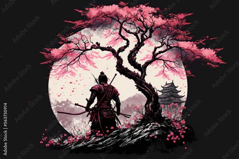 Samurai Art Sakura Tree Illustration Stock Illustration Adobe Stock