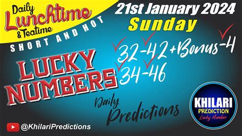 21st January 2024 Lucky Numbers For Uk49s Lunchtime Prediction For