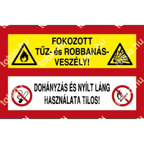 Fokozott tűz és robbanásveszély Dohányzás és nyílt láng használata