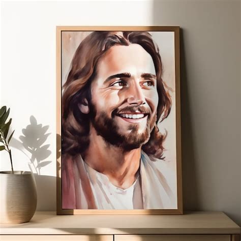 Smiling Jesus Print Etsy